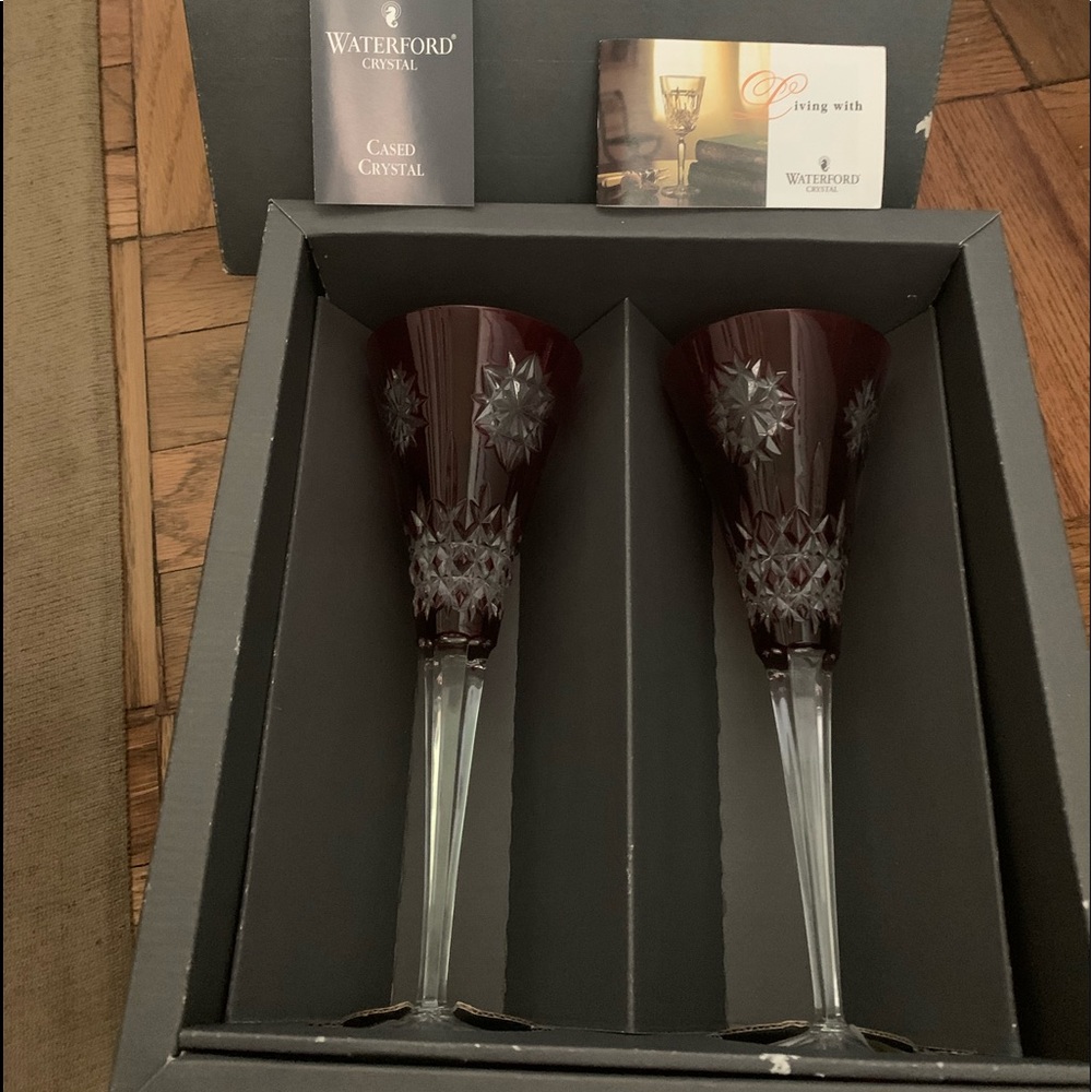 2003 Waterford Crystal set of 2 Red Snowflake
